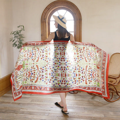 Anyyou 100% Mulberry Silk Red Green Long Scarf Luxury Brand Women Beach Shawl Wear Swimwear Pashimina Foulard-Scarves-PEROZ Accessories