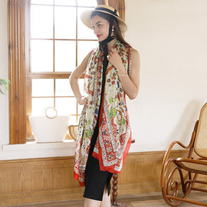 Anyyou 100% Mulberry Silk Red Green Long Scarf Luxury Brand Women Beach Shawl Wear Swimwear Pashimina Foulard-Scarves-PEROZ Accessories