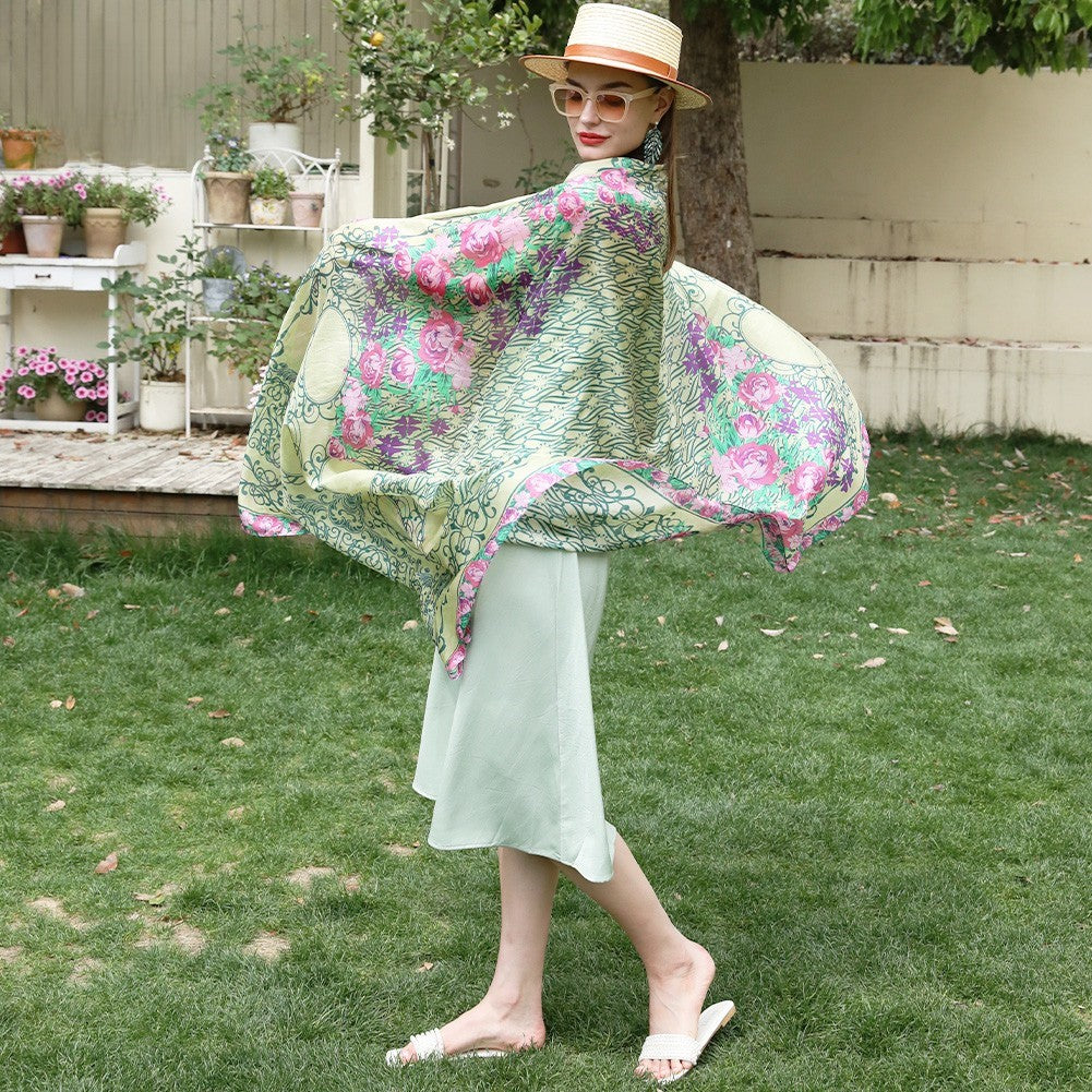 Anyyou 100% Mulberry Silk Mint Green Long Scarf Luxury Brand Women Beach Shawl Wear Swimwear Pashimina Foulard-Scarves-PEROZ Accessories
