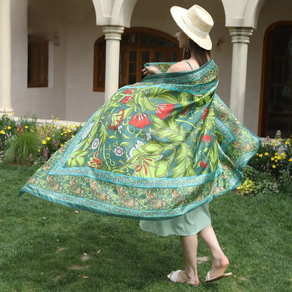 Anyyou 100% Mulberry Silk Light Green Long Scarf Luxury Brand Women Beach Shawl Wear Swimwear Pashimina Foulard-Scarves-PEROZ Accessories