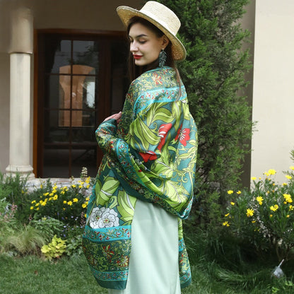Anyyou 100% Mulberry Silk Light Green Long Scarf Luxury Brand Women Beach Shawl Wear Swimwear Pashimina Foulard-Scarves-PEROZ Accessories