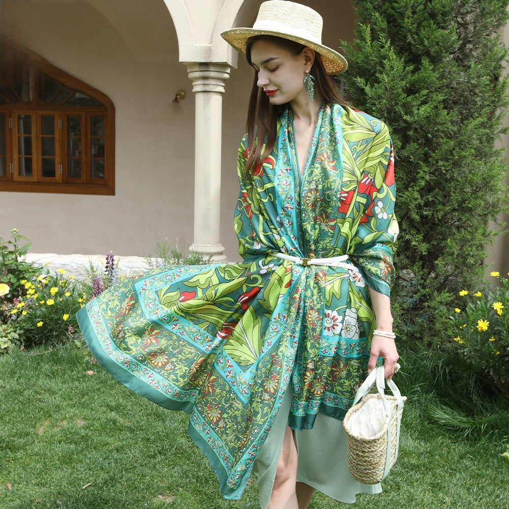 Anyyou 100% Mulberry Silk Light Green Long Scarf Luxury Brand Women Beach Shawl Wear Swimwear Pashimina Foulard-Scarves-PEROZ Accessories