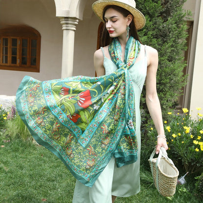 Anyyou 100% Mulberry Silk Light Green Long Scarf Luxury Brand Women Beach Shawl Wear Swimwear Pashimina Foulard-Scarves-PEROZ Accessories