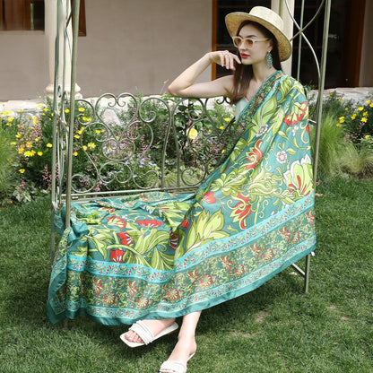 Anyyou 100% Mulberry Silk Light Green Long Scarf Luxury Brand Women Beach Shawl Wear Swimwear Pashimina Foulard-Scarves-PEROZ Accessories