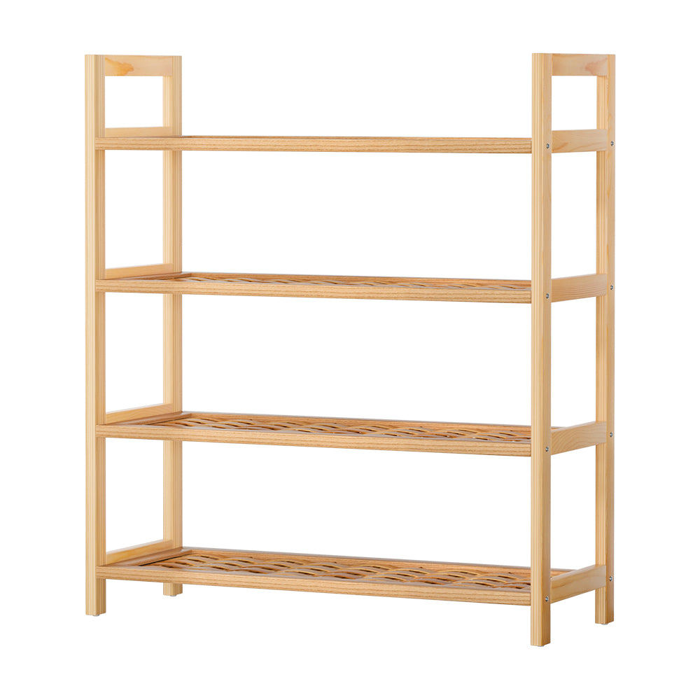 Artiss 4-tier Shoe Rack 12 Pairs Shoe Storage Weaved Shelves Solid Wood Frame-Furniture &gt; Bedroom-PEROZ Accessories