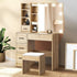 Oikiture Dressing Table Stool Set Makeup Slide Mirror Drawer 10 LED Bulbs Wooden-Dressing Table-PEROZ Accessories