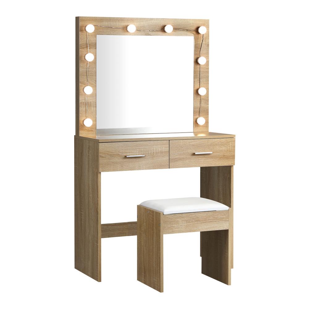 Shop Oikiture Dressing Table Stool Set Makeup Mirror Storage Desk 10 LED Bulbs Wooden  | PEROZ Australia