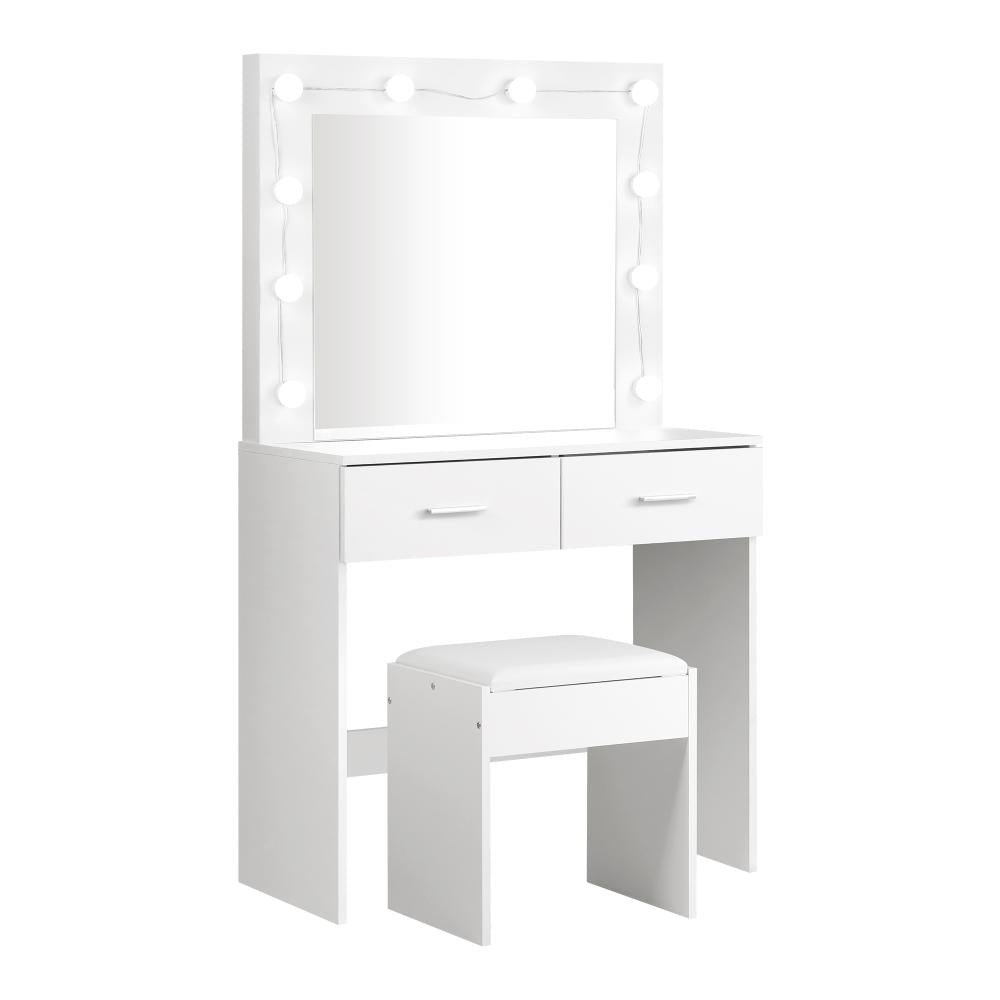 Shop Oikiture Dressing Table Stool Set Makeup Mirror Storage Desk 10 LED Bulbs White  | PEROZ Australia