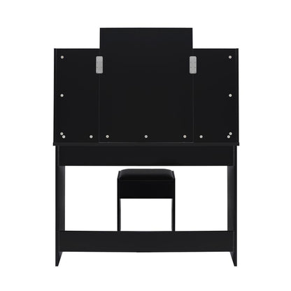 Oikiture Dressing Table Stool Set Makeup Mirror Storage Drawer 10LED Bulbs Black-Dressing Table-PEROZ Accessories