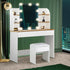 Oikiture Dressing Table Stool Set Makeup Mirror Storage Drawer 10 LED Bulbs-Dressing Table-PEROZ Accessories