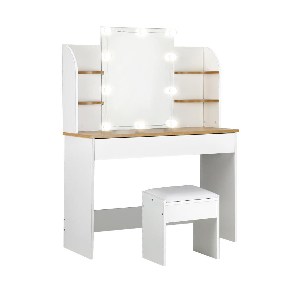 Oikiture Dressing Table Stool Set Makeup Mirror Storage Drawer 10 LED Bulbs-Dressing Table-PEROZ Accessories