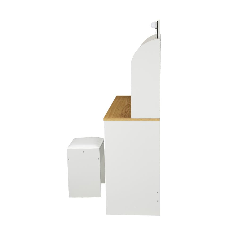 Oikiture Dressing Table Stool Set Makeup Mirror Storage Drawer 10 LED Bulbs-Dressing Table-PEROZ Accessories