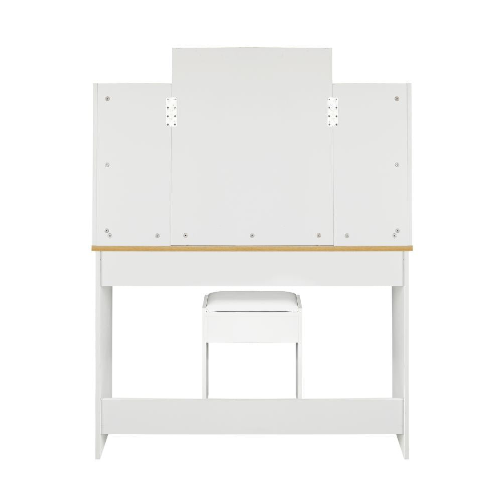 Oikiture Dressing Table Stool Set Makeup Mirror Storage Drawer 10 LED Bulbs-Dressing Table-PEROZ Accessories