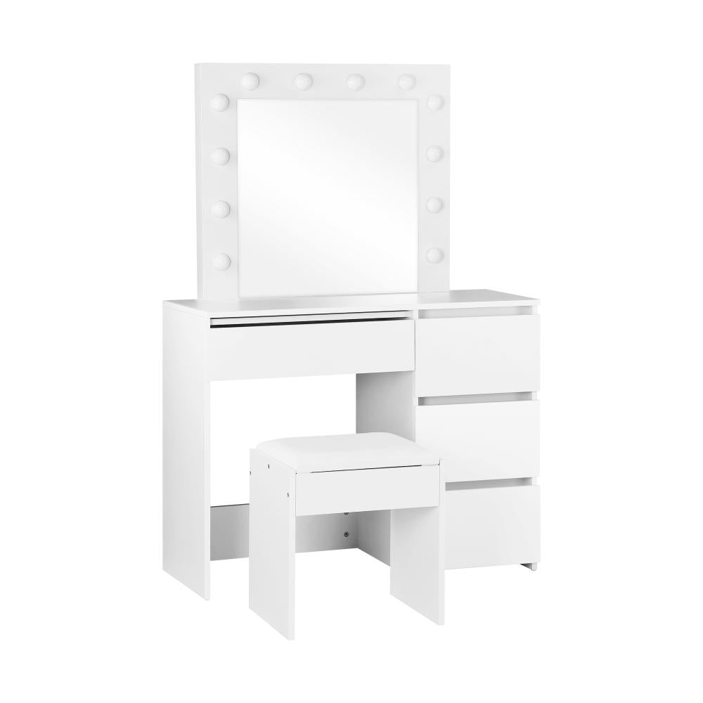 Oikiture Dressing Table Stool Set Makeup Desk Mirror Storage Drawer 12 LED Bulbs White-Dressing Table-PEROZ Accessories