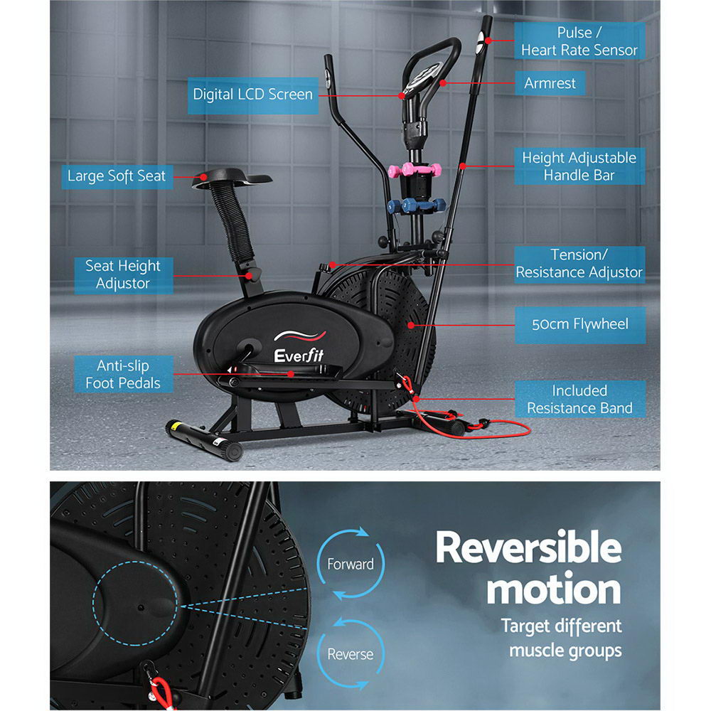 Everfit 6in1 Elliptical Cross Trainer Exercise Bike Bicycle Home Gym Fitness Machine Running Walking-Sports &amp; Fitness &gt; Fitness Accessories-PEROZ Accessories