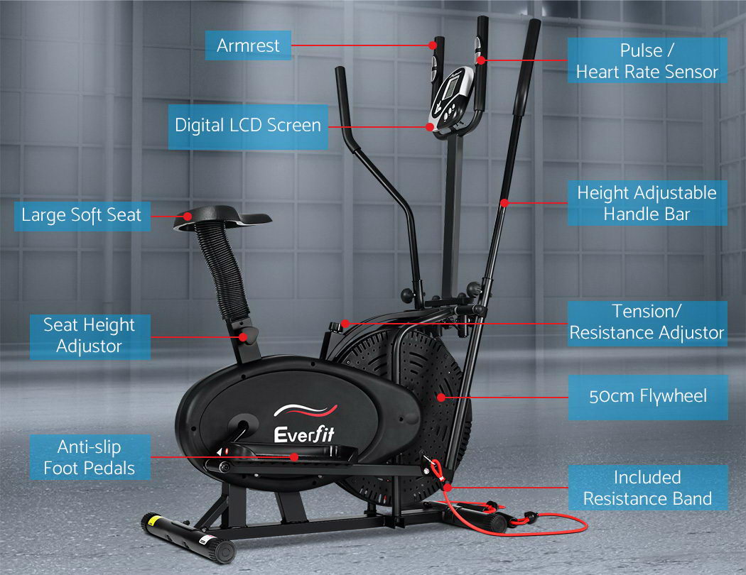 Everfit 5in1 Elliptical Cross Trainer Exercise Bike Bicycle Home Gym Fitness Machine Running Walking-Sports &amp; Fitness &gt; Fitness Accessories-PEROZ Accessories