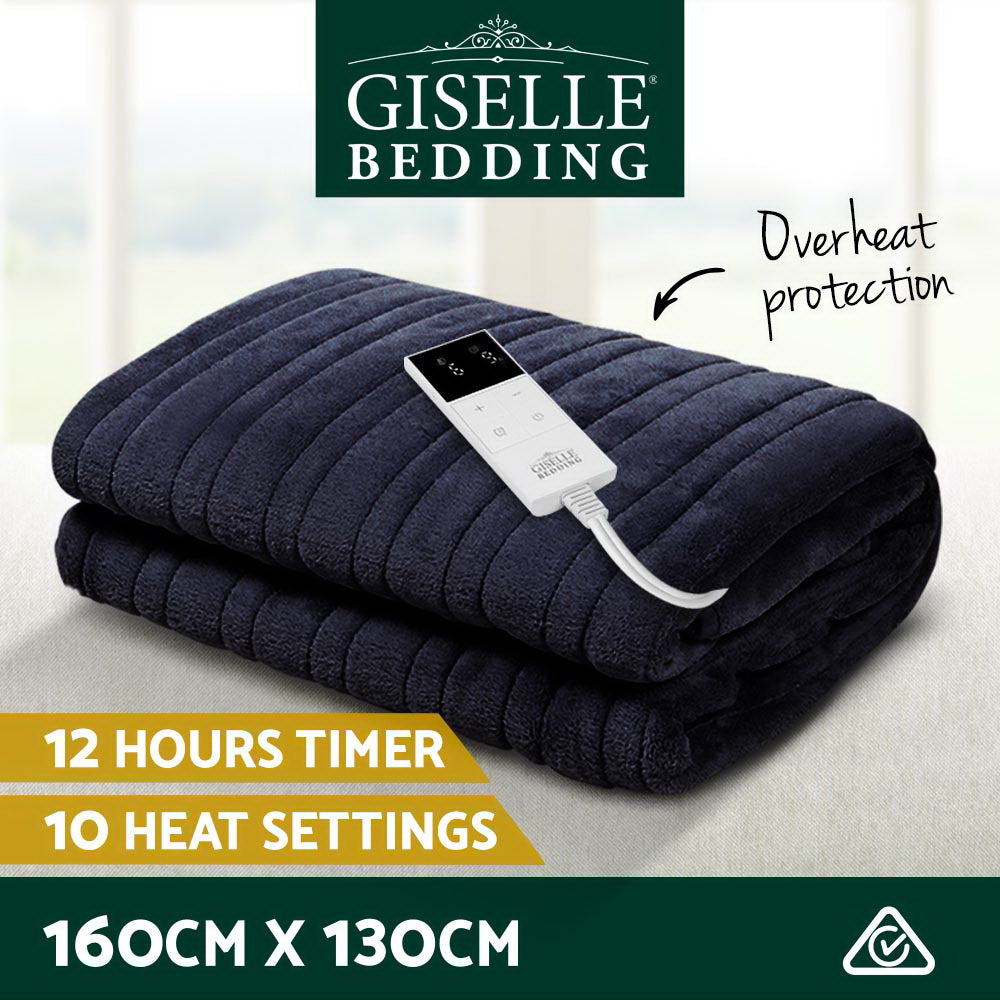 Giselle Bedding Heated Electric Throw Rug Fleece Sunggle Blanket Washable Charcoal-Electric Throw Blanket-PEROZ Accessories