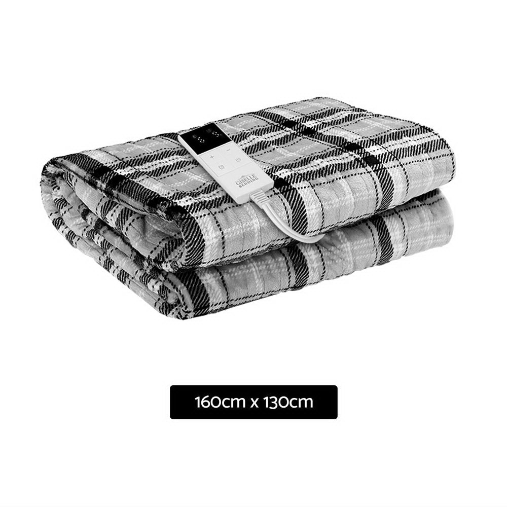 Giselle Bedding Electric Throw Rug Flannel Snuggle Blanket Washable Heated Grey and White Checkered-Electric Throw Blanket-PEROZ Accessories