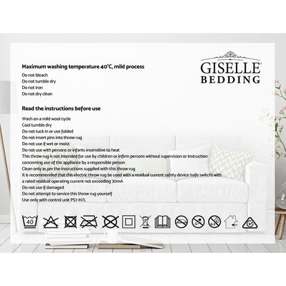 Giselle Bedding Electric Throw Rug Flannel Snuggle Blanket Washable Heated Grey and White Checkered-Electric Throw Blanket-PEROZ Accessories