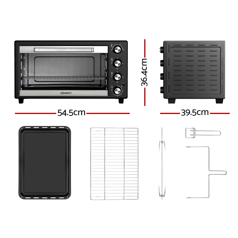 Devanti Electric Convection Oven Bake Benchtop Rotisserie Grill 45L-Convection Ovens-PEROZ Accessories