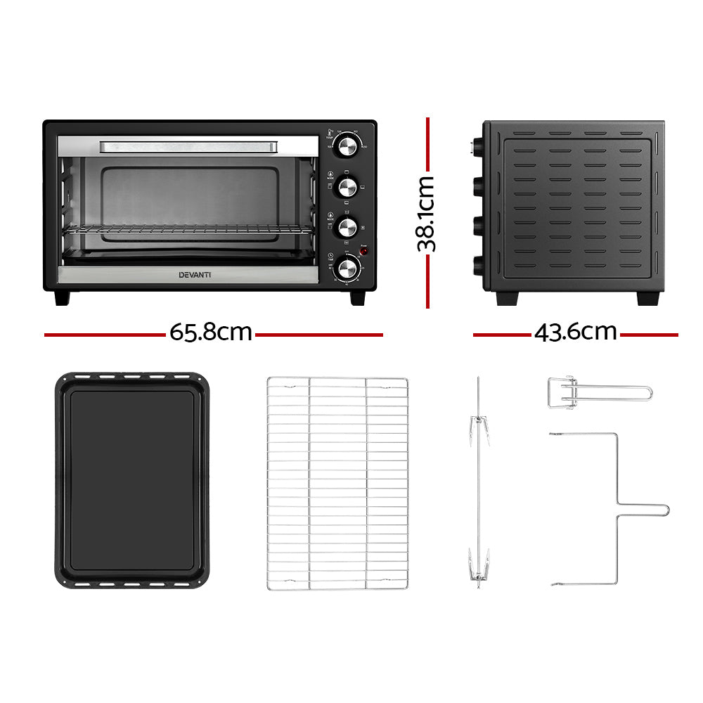 Devanti Electric Convection Oven Bake Benchtop Rotisserie Grill 60L-Convection Ovens-PEROZ Accessories