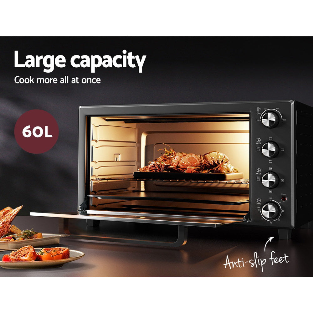Devanti Electric Convection Oven Bake Benchtop Rotisserie Grill 60L-Convection Ovens-PEROZ Accessories