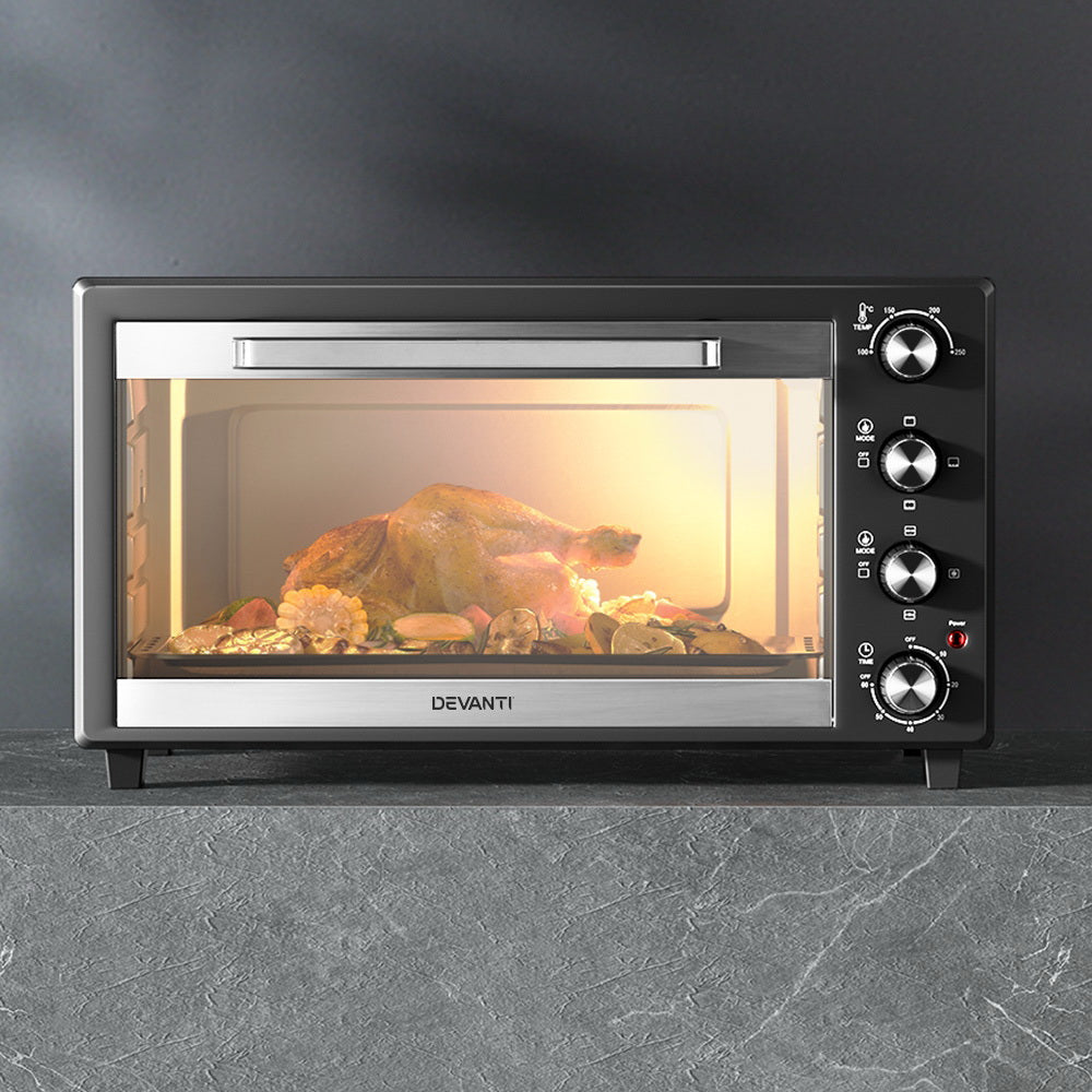Devanti Electric Convection Oven Bake Benchtop Rotisserie Grill 60L-Convection Ovens-PEROZ Accessories