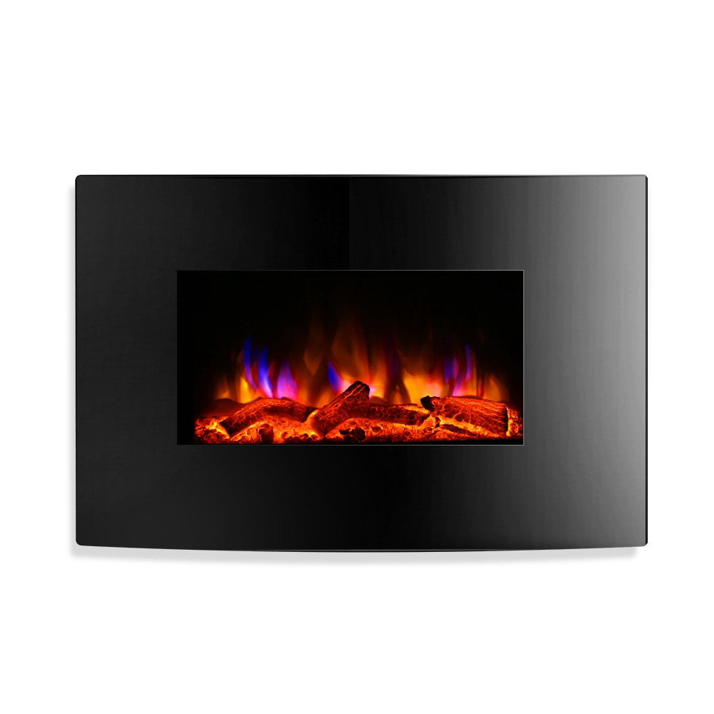 Devanti 2000W Wall Mounted Electric Fireplace Fire Log Wood Heater Realistic Flame-Appliances &gt; Heaters-PEROZ Accessories