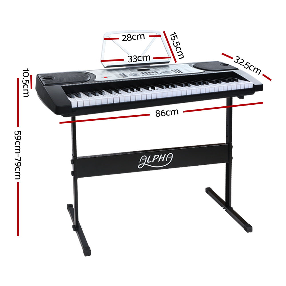 Alpha 61 Keys Electronic Piano Keyboard LED Electric Silver with Music Stand for Beginner-Audio &amp; Video &gt; Musical Instrument &amp; Accessories-PEROZ Accessories
