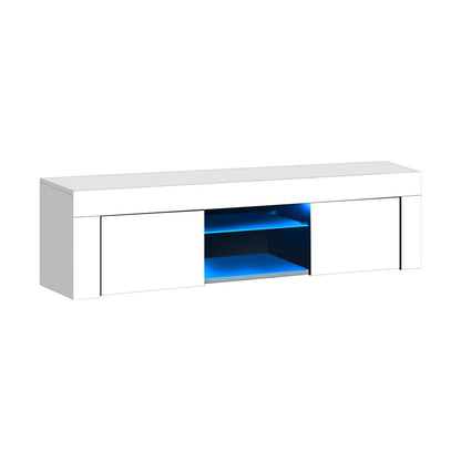 Oikiture TV Cabinet Entertainment Unit Stand RGB LED Gloss Furniture 130cm White-Entertainment Unit-PEROZ Accessories