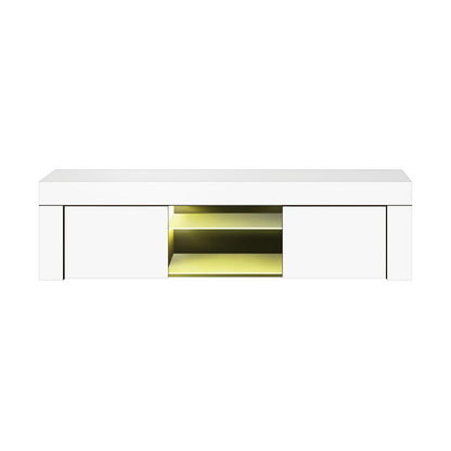 Oikiture TV Cabinet Entertainment Unit Stand RGB LED Gloss Furniture 130cm White-Entertainment Unit-PEROZ Accessories