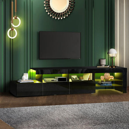 Oikiture TV Cabinet Entertainment Unit Stand RGB LED Gloss Furniture Black 220cm-Entertainment Unit-PEROZ Accessories