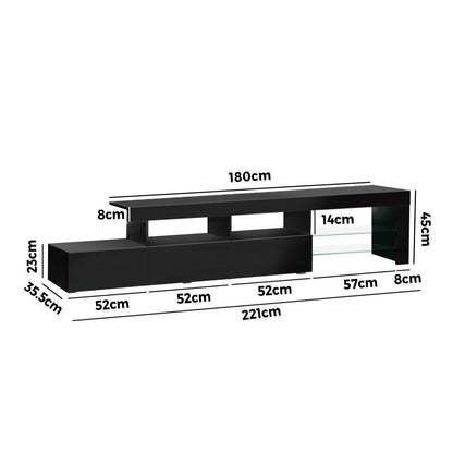 Oikiture TV Cabinet Entertainment Unit Stand RGB LED Gloss Furniture Black 220cm-Entertainment Unit-PEROZ Accessories