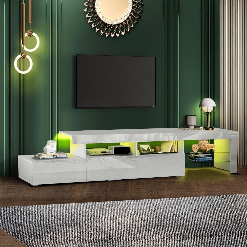 Oikiture TV Cabinet Entertainment Unit Stand RGB LED Gloss Furniture White 220cm-Entertainment Unit-PEROZ Accessories