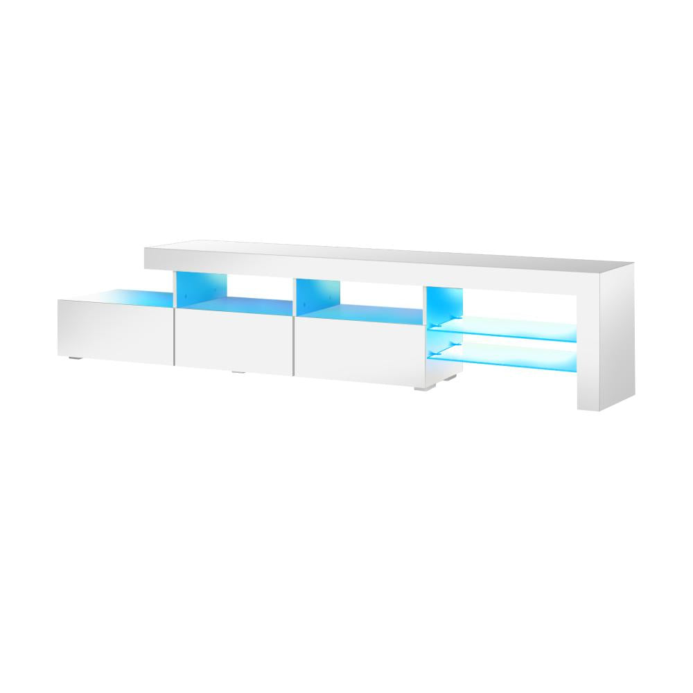 Oikiture TV Cabinet Entertainment Unit Stand RGB LED Gloss Furniture White 220cm-Entertainment Unit-PEROZ Accessories