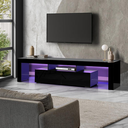 Oikiture TV Cabinet Entertainment Unit Stand LED RGB Gloss Furniture Black 180CM-Entertainment Unit-PEROZ Accessories