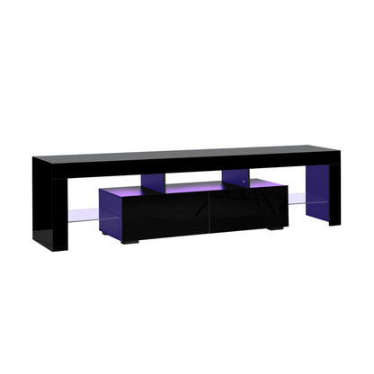Oikiture TV Cabinet Entertainment Unit Stand LED RGB Gloss Furniture Black 180CM-Entertainment Unit-PEROZ Accessories