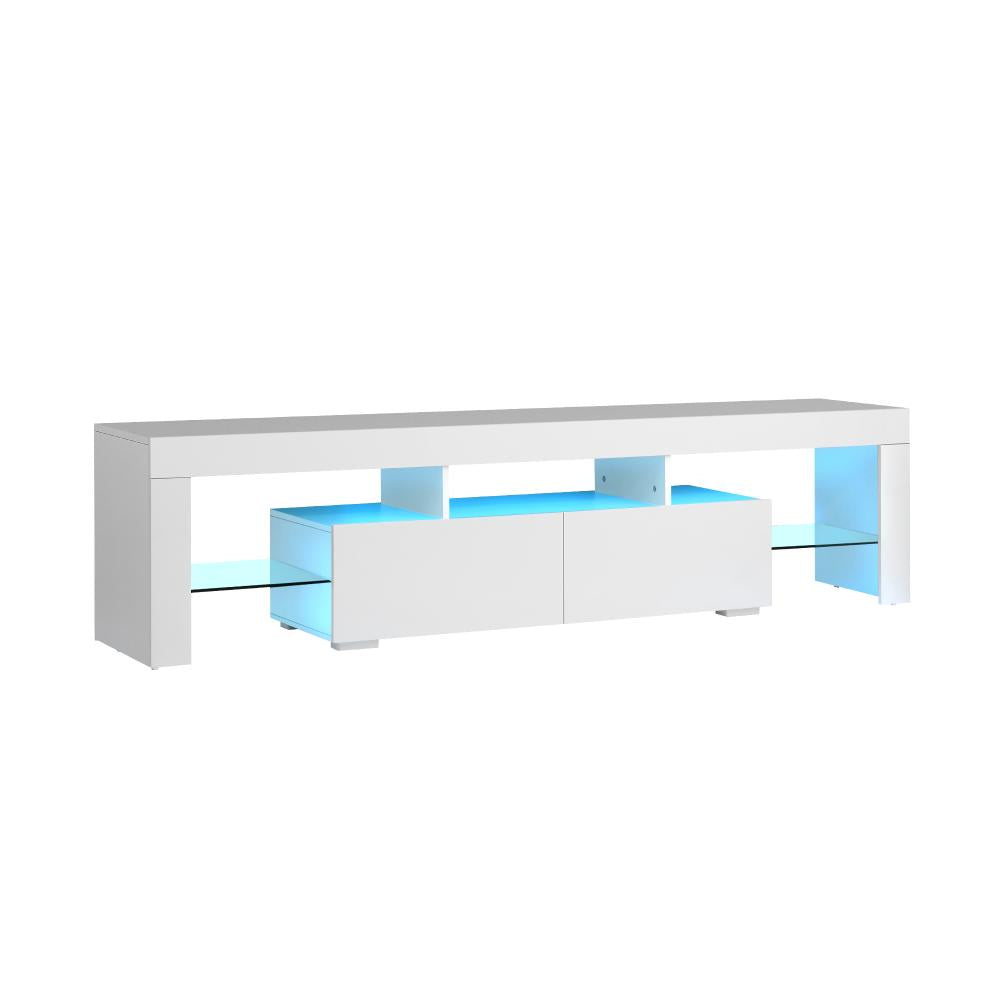 Oikiture TV Cabinet Entertainment Unit Stand LED RGB Gloss Furniture White 180CM-Entertainment Unit-PEROZ Accessories