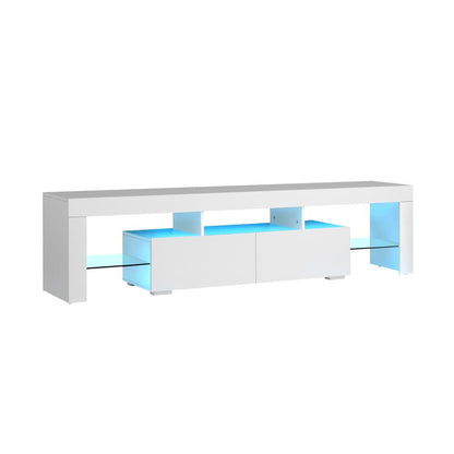 Oikiture TV Cabinet Entertainment Unit Stand LED RGB Gloss Furniture White 180CM-Entertainment Unit-PEROZ Accessories