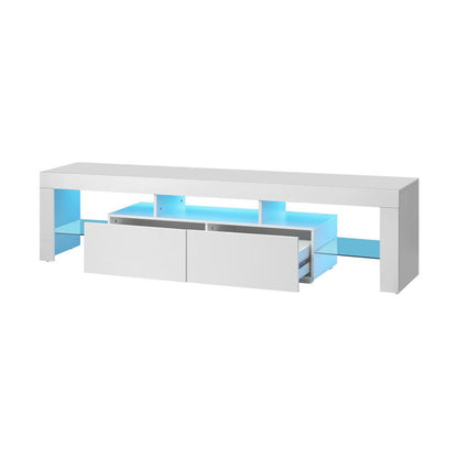 Oikiture TV Cabinet Entertainment Unit Stand LED RGB Gloss Furniture White 180CM-Entertainment Unit-PEROZ Accessories