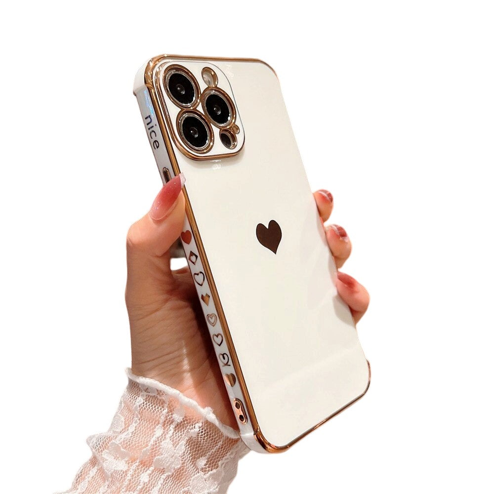 Anymob iPhone Case White Love Heart Plating Lens Protection Shockproof Silicone Cover iPhone 12 11 Pro Max X XR XS Max 13 Pro Compatible-Mobile Phone Cases-PEROZ Accessories