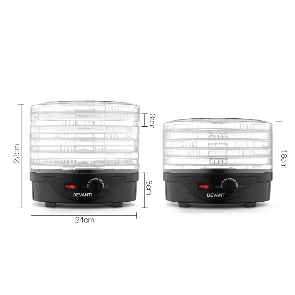 Devanti 5 Trays Food Dehydrator Fruit Dehydrators Pet Beef Jerky Dryer Black-Appliances &gt; Kitchen Appliances-PEROZ Accessories
