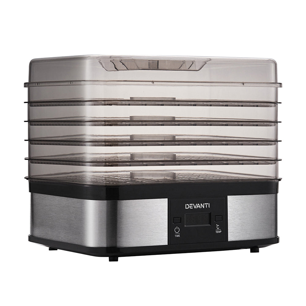 Devanti Food Dehydrator with 5 Trays - Silver-Appliances &gt; Kitchen Appliances-PEROZ Accessories
