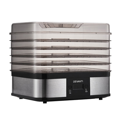 Devanti Food Dehydrator with 5 Trays - Silver-Appliances &gt; Kitchen Appliances-PEROZ Accessories