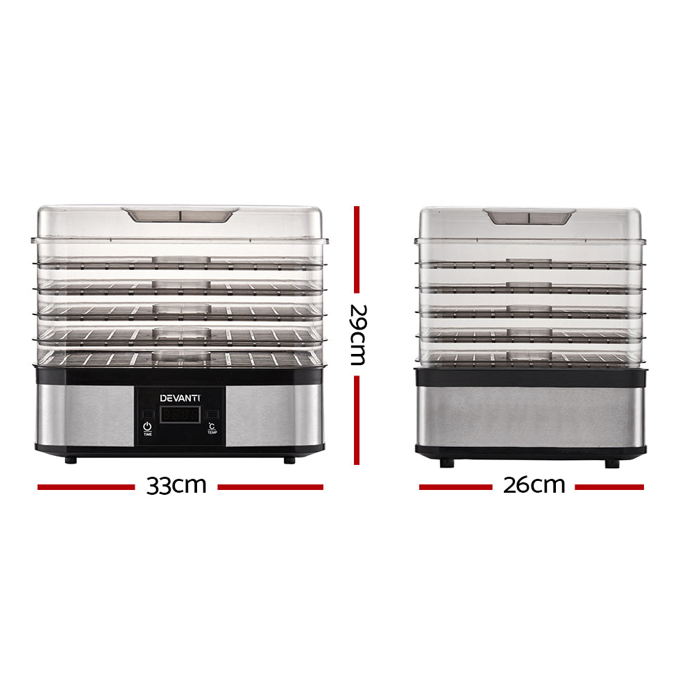 Devanti Food Dehydrator with 5 Trays - Silver-Appliances &gt; Kitchen Appliances-PEROZ Accessories