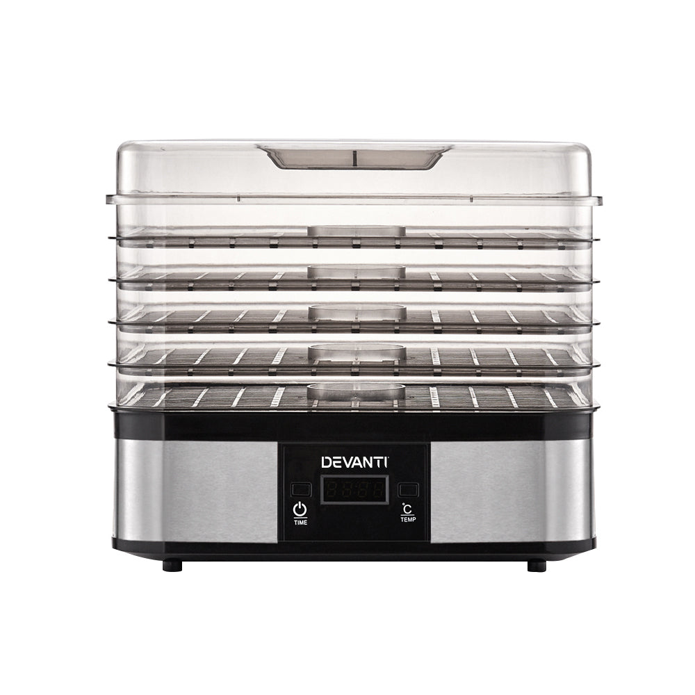 Devanti Food Dehydrator with 5 Trays - Silver-Appliances &gt; Kitchen Appliances-PEROZ Accessories