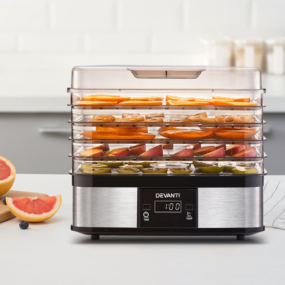 Devanti Food Dehydrator with 5 Trays - Silver-Appliances &gt; Kitchen Appliances-PEROZ Accessories