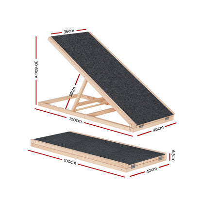 i.Pet Dog Ramp 100cm Adjustable Height Wooden Steps Stairs For Bed Sofa Car Foldable-Pet Care &gt; Dog Supplies-PEROZ Accessories