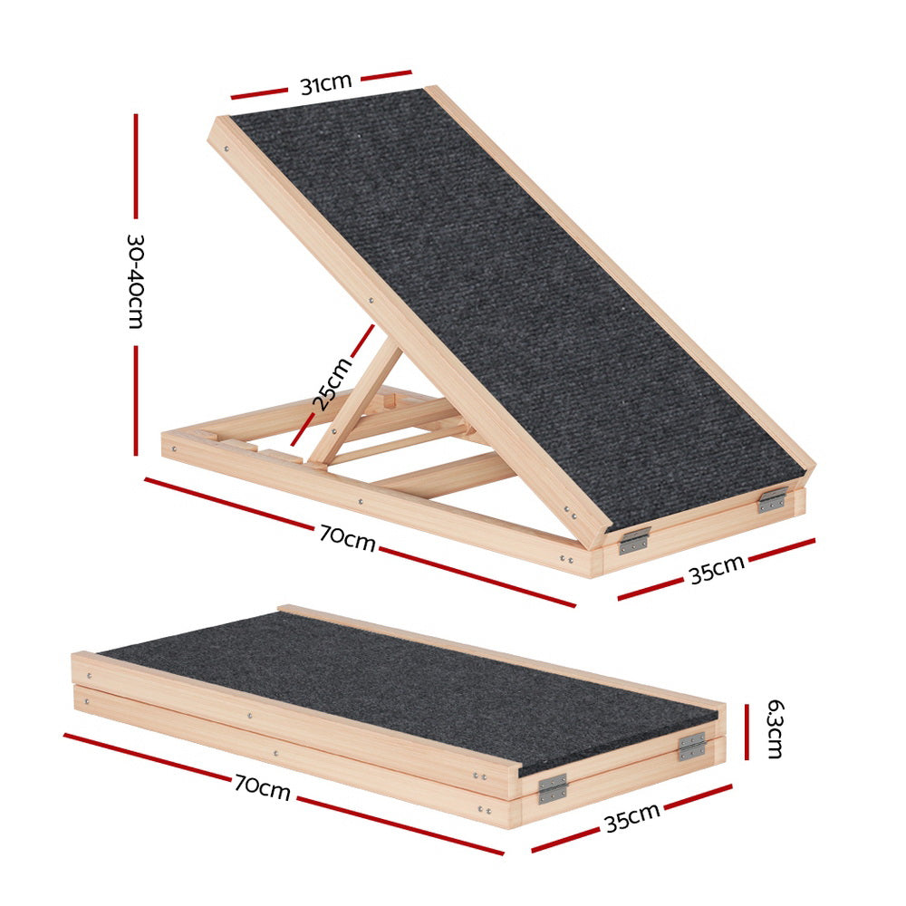 i.Pet Dog Ramp 70cm Adjustable Height Wooden Steps Stairs For Bed Sofa Car Foldable-Pet Care &gt; Dog Supplies-PEROZ Accessories