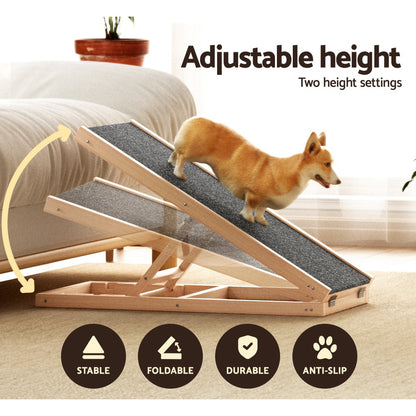 i.Pet Dog Ramp 70cm Adjustable Height Wooden Steps Stairs For Bed Sofa Car Foldable-Pet Care &gt; Dog Supplies-PEROZ Accessories